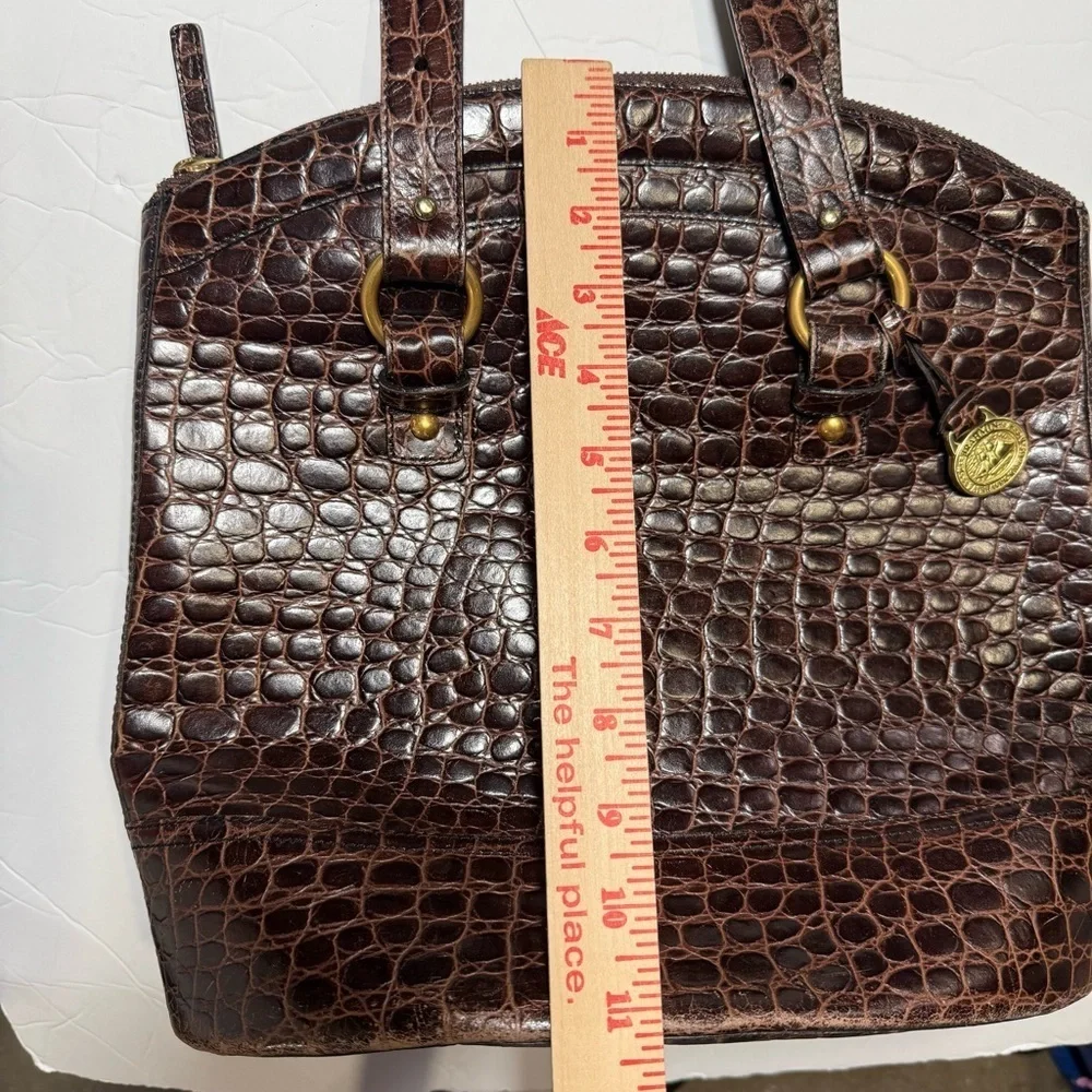 Brahmin Brown Hobo Bag Crocodile Embossed Gold Hardware Travel Tote Croc Leather